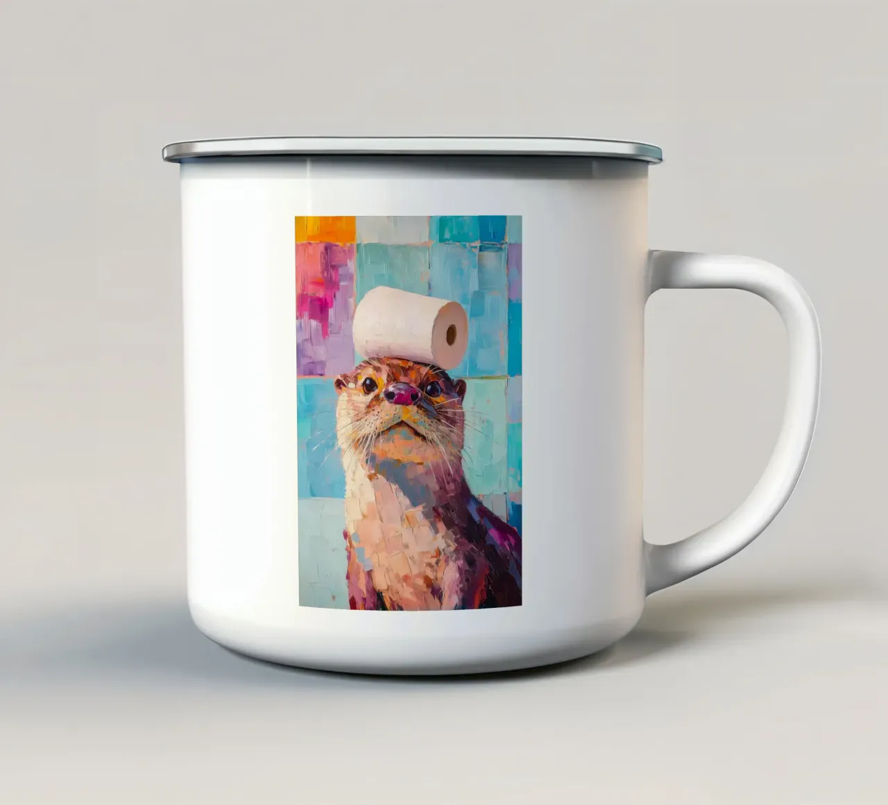 Otter met toiletpapier emaille mok van Adrian Patel
