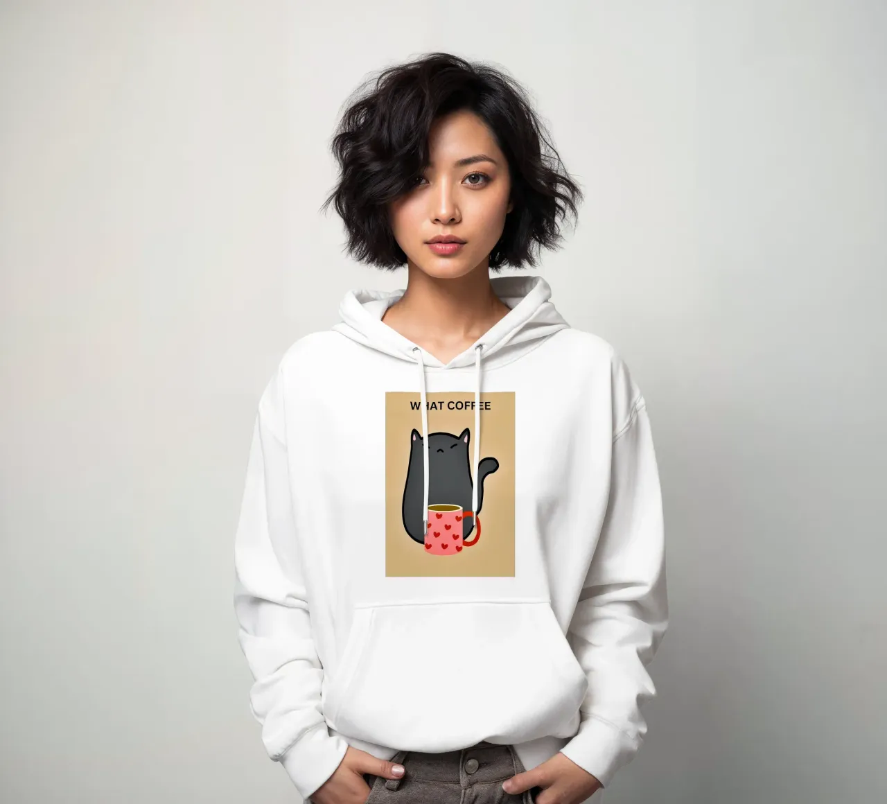 Gato negro con café sudadera con capucha de Bartosz Powalka