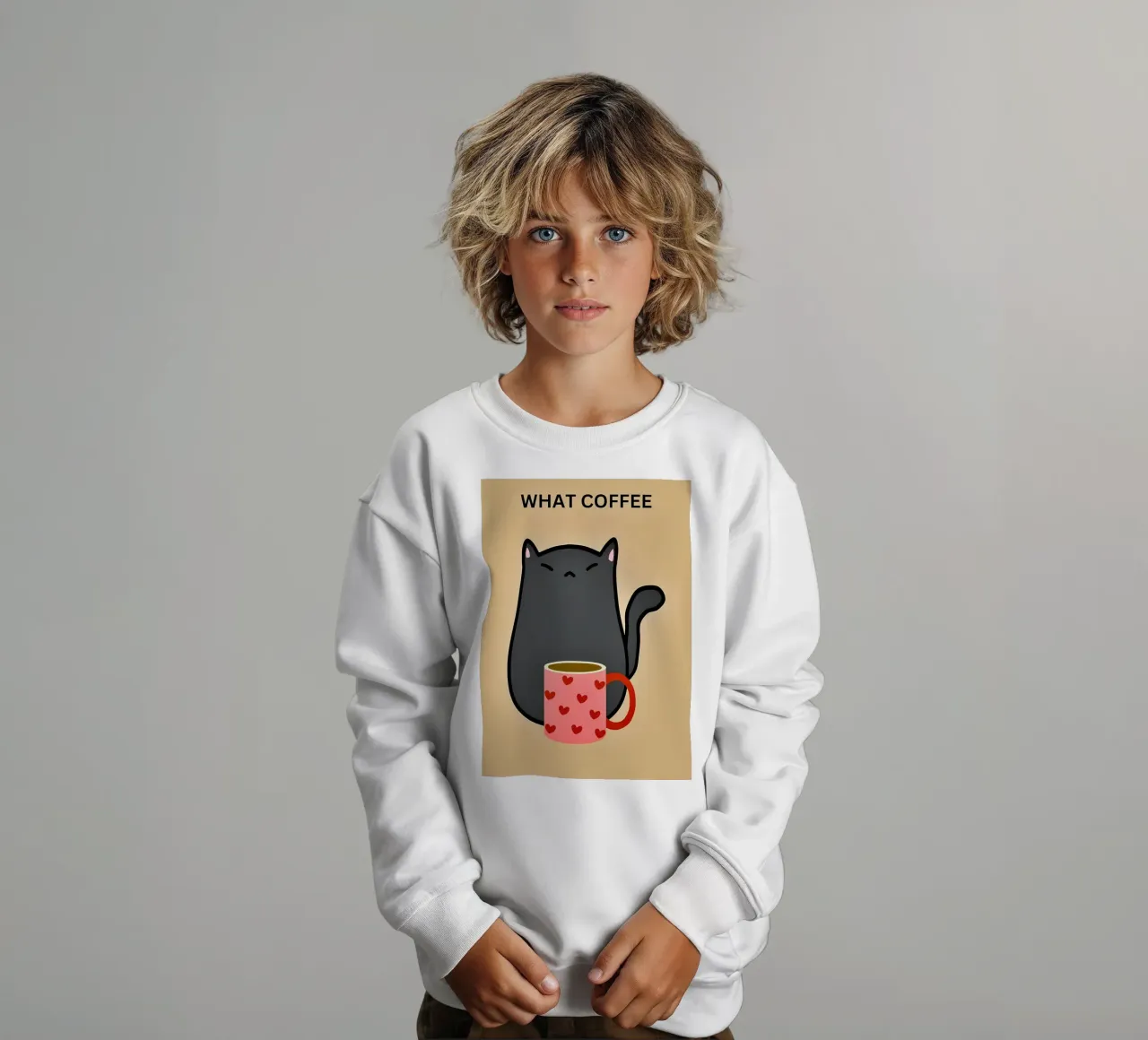Gatto nero con caffè felpa bambino da Bartosz Powalka