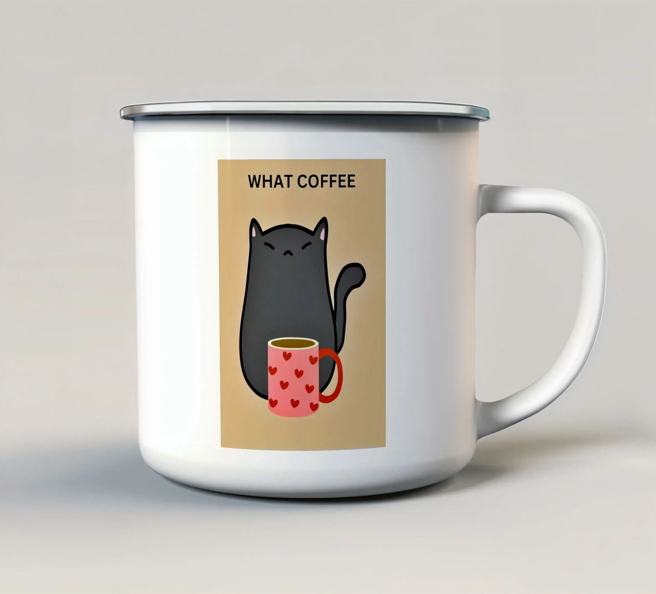 Gatto nero con caffè tazza in smalto da Bartosz Powalka