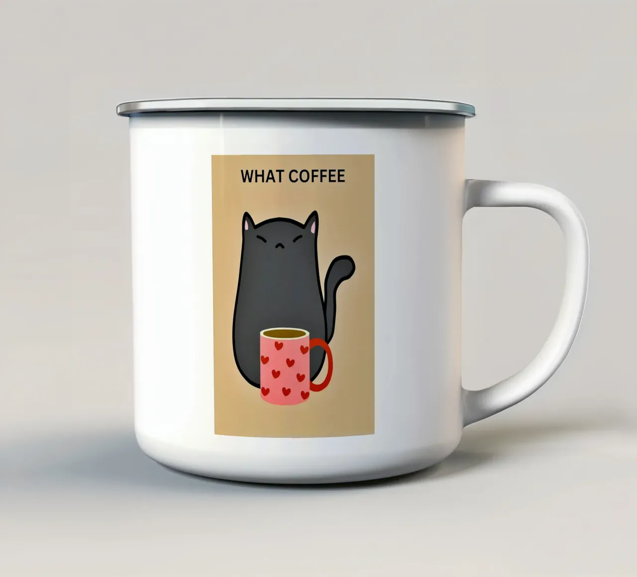 Gatto nero con caffè tazza in smalto da Bartosz Powalka