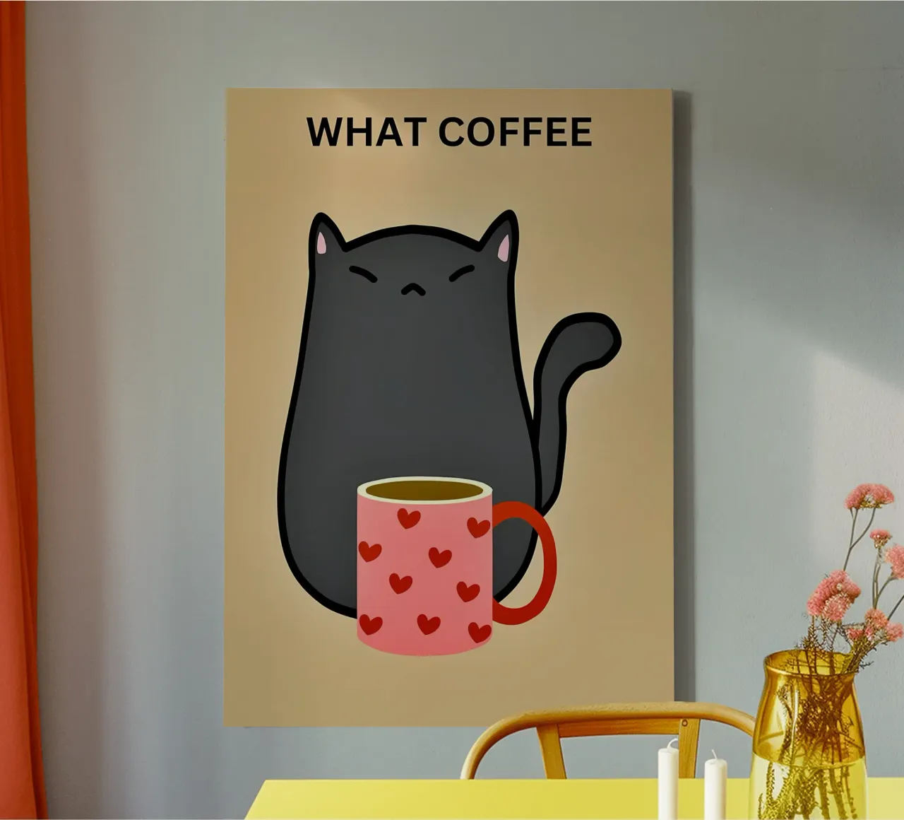 Gatto nero con caffè tela con Cornice a cassetta da Bartosz Powalka