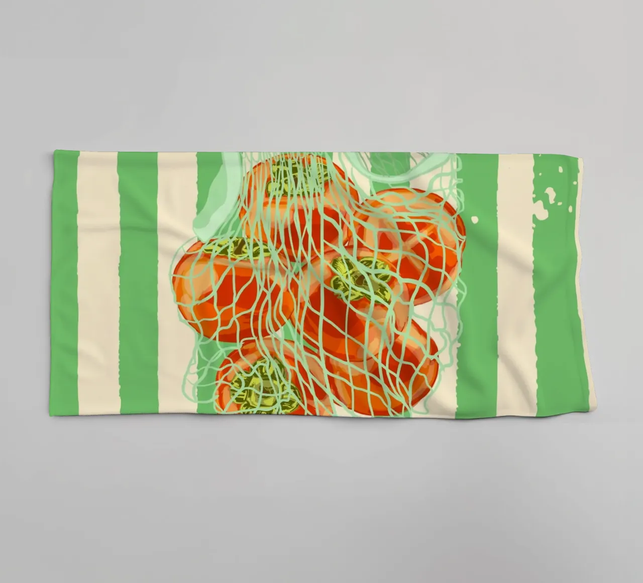 Groene retro gestreepte dadelpruimen in netzakje badhanddoek van EDMPROJECT