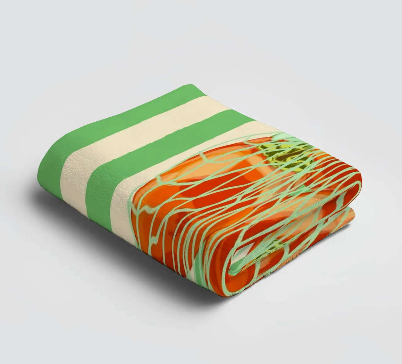 Groene retro gestreepte dadelpruimen in netzakje badhanddoek van EDMPROJECT