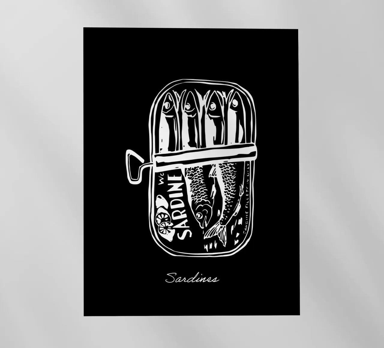 Sardine in scatola, disegno bianco e nero pellicola backlit da Peaches Art Prints
