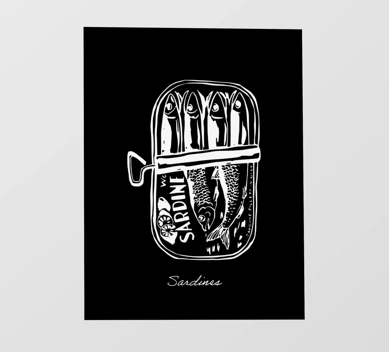 Sardine in scatola, disegno bianco e nero pellicola backlit da Peaches Art Prints