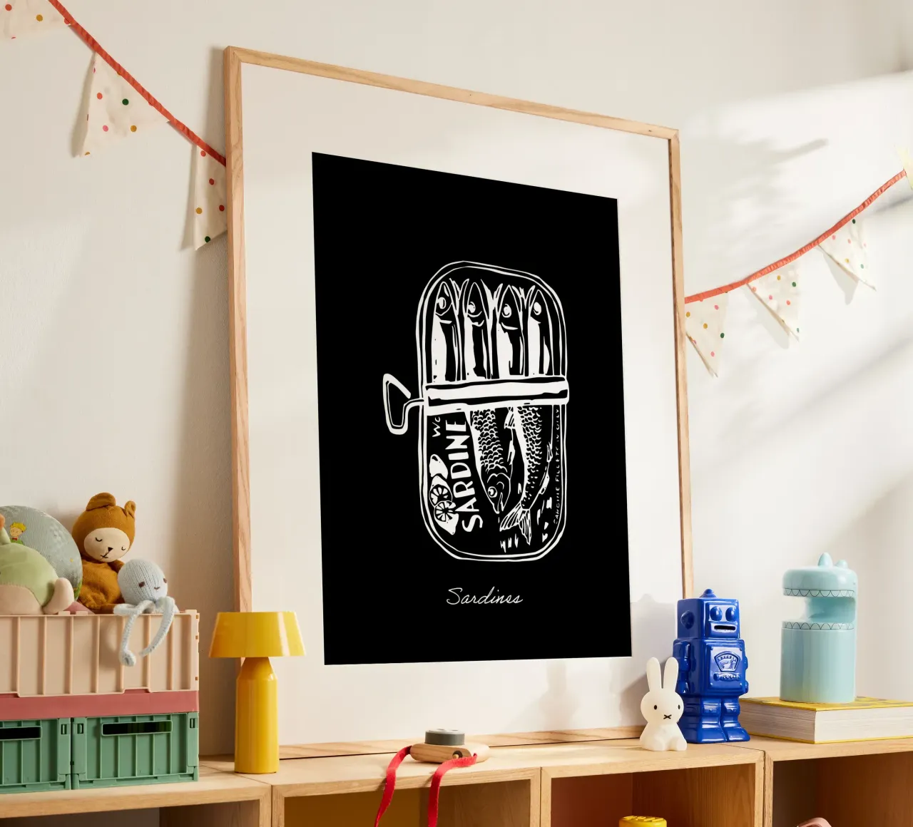 Sardine in scatola, disegno bianco e nero carta hahnemühle da Peaches Art Prints