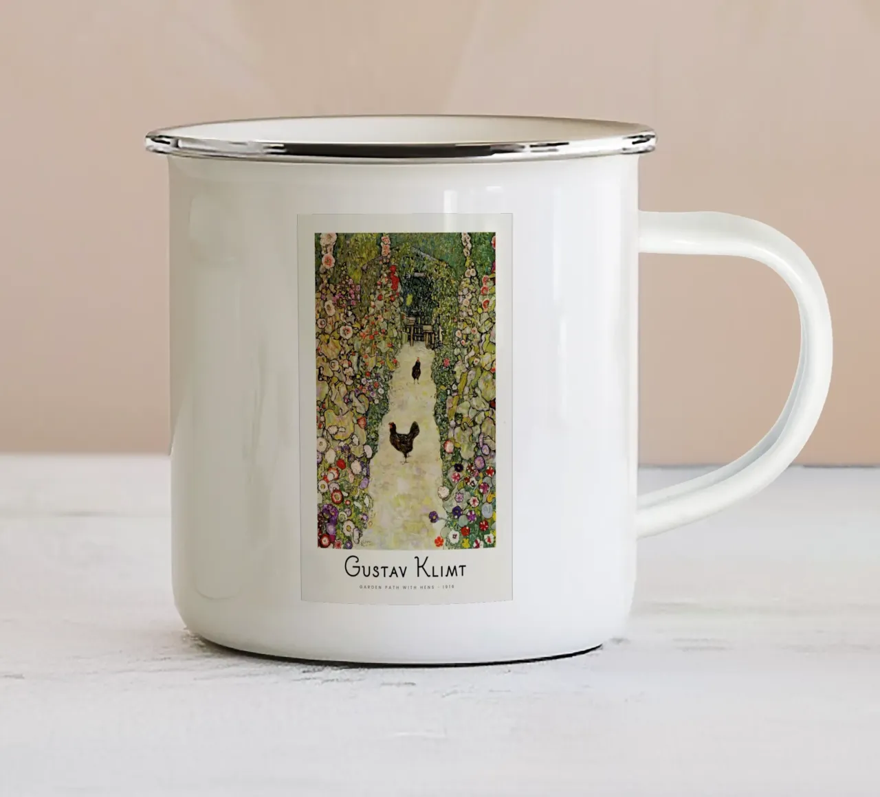 Klimt - Garden Path with Hens emaille mok van ARTOTHEK