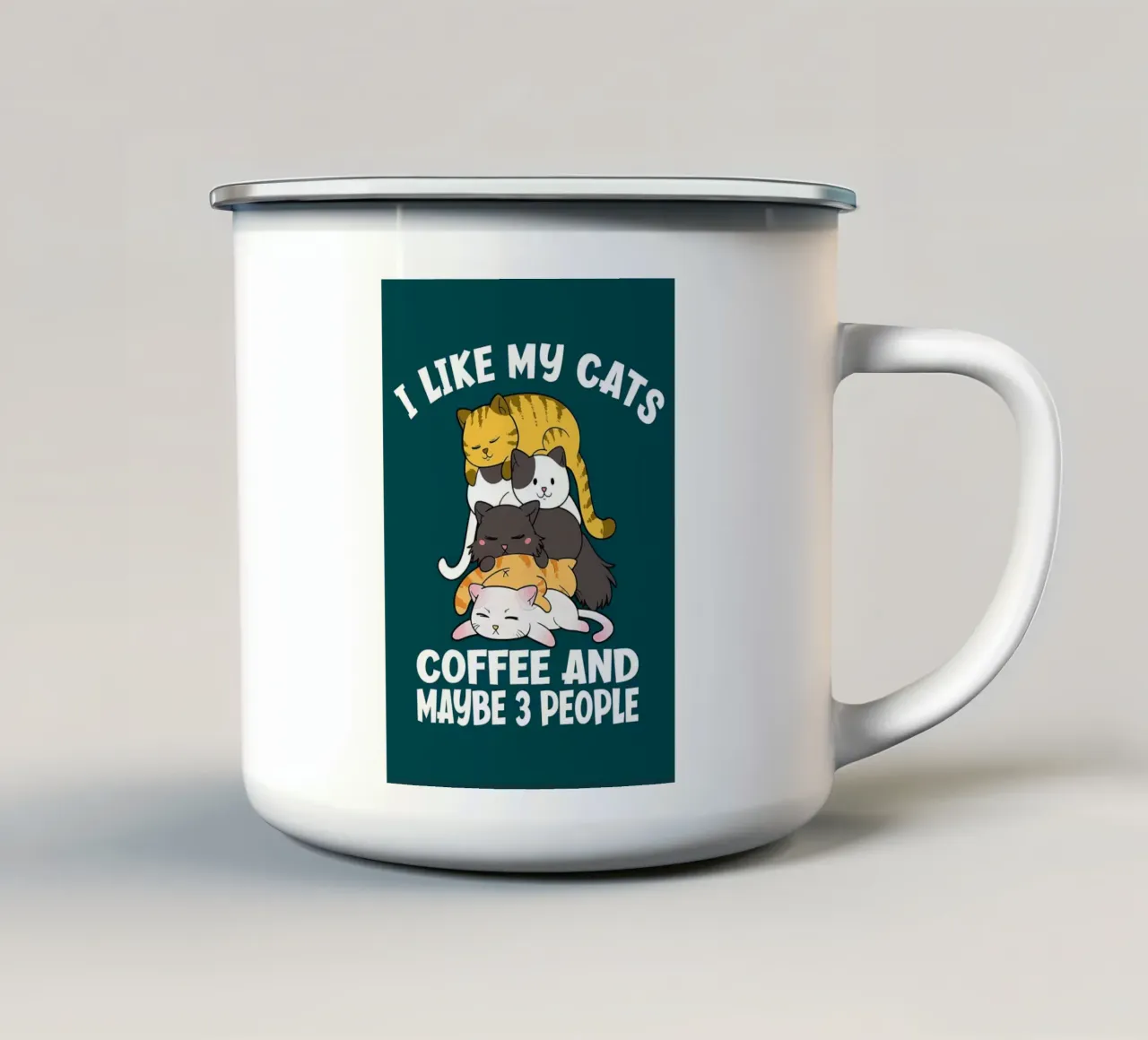 Gatti caffè e 3 persone tazza in smalto da Bartosz Powalka