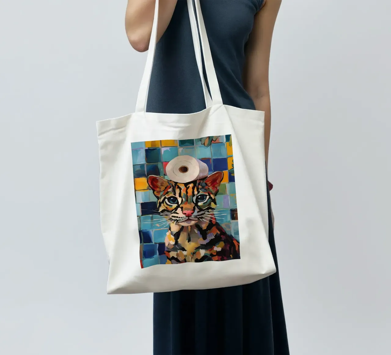 Cat with Toilet Paper tote bag by Adrian Patel