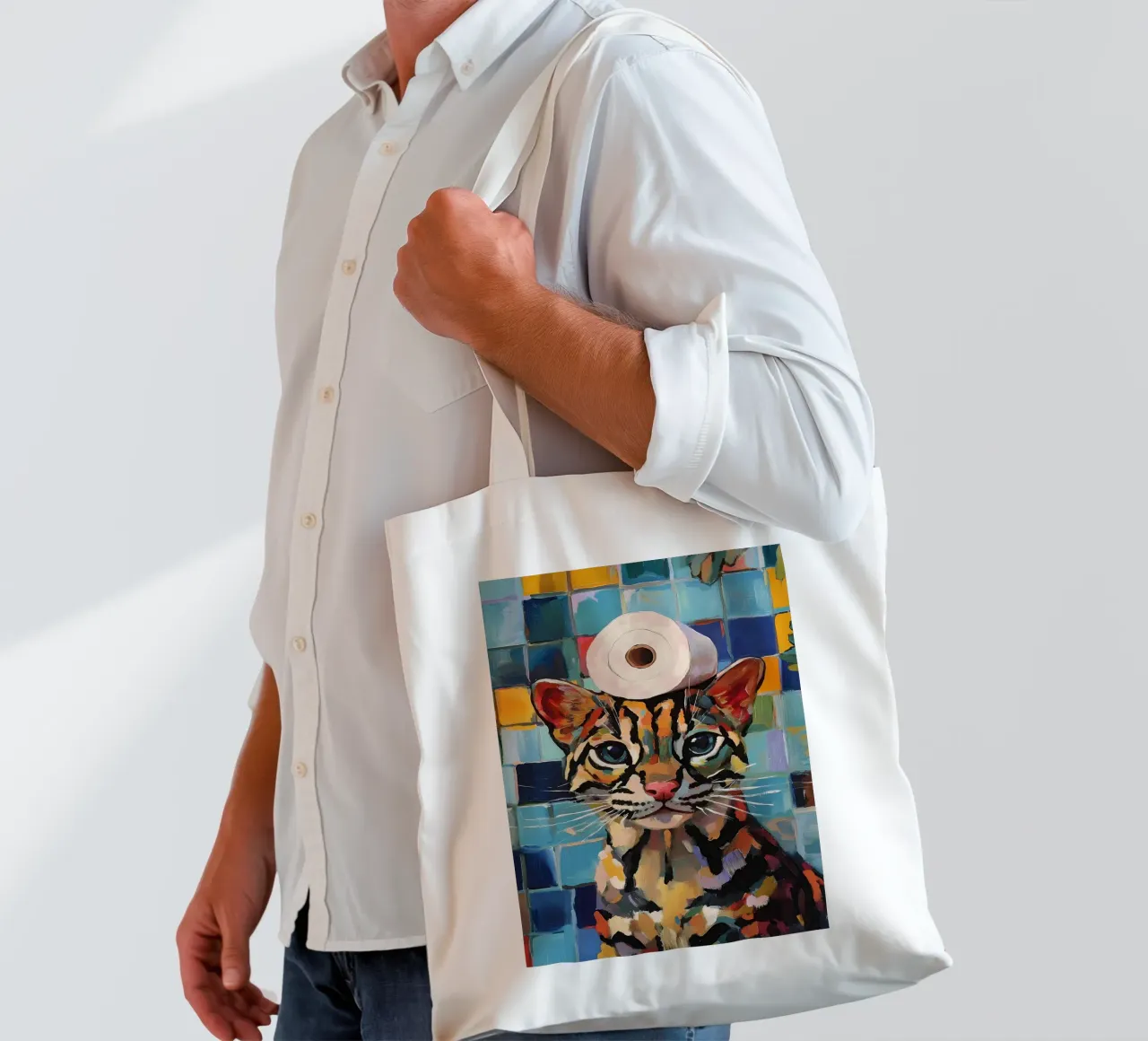 Cat with Toilet Paper tote bag by Adrian Patel