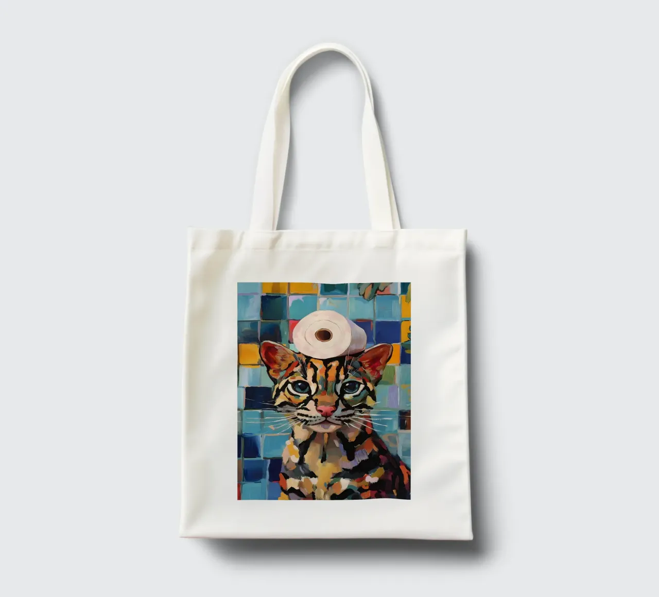 Cat with Toilet Paper tote bag by Adrian Patel