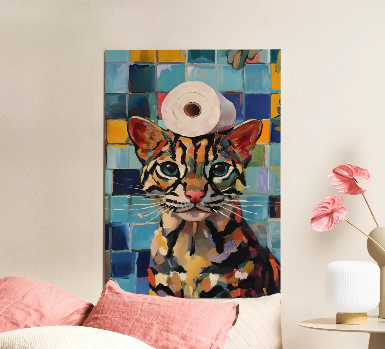 Cat with Toilet Paper alu-dibond by Adrian Patel