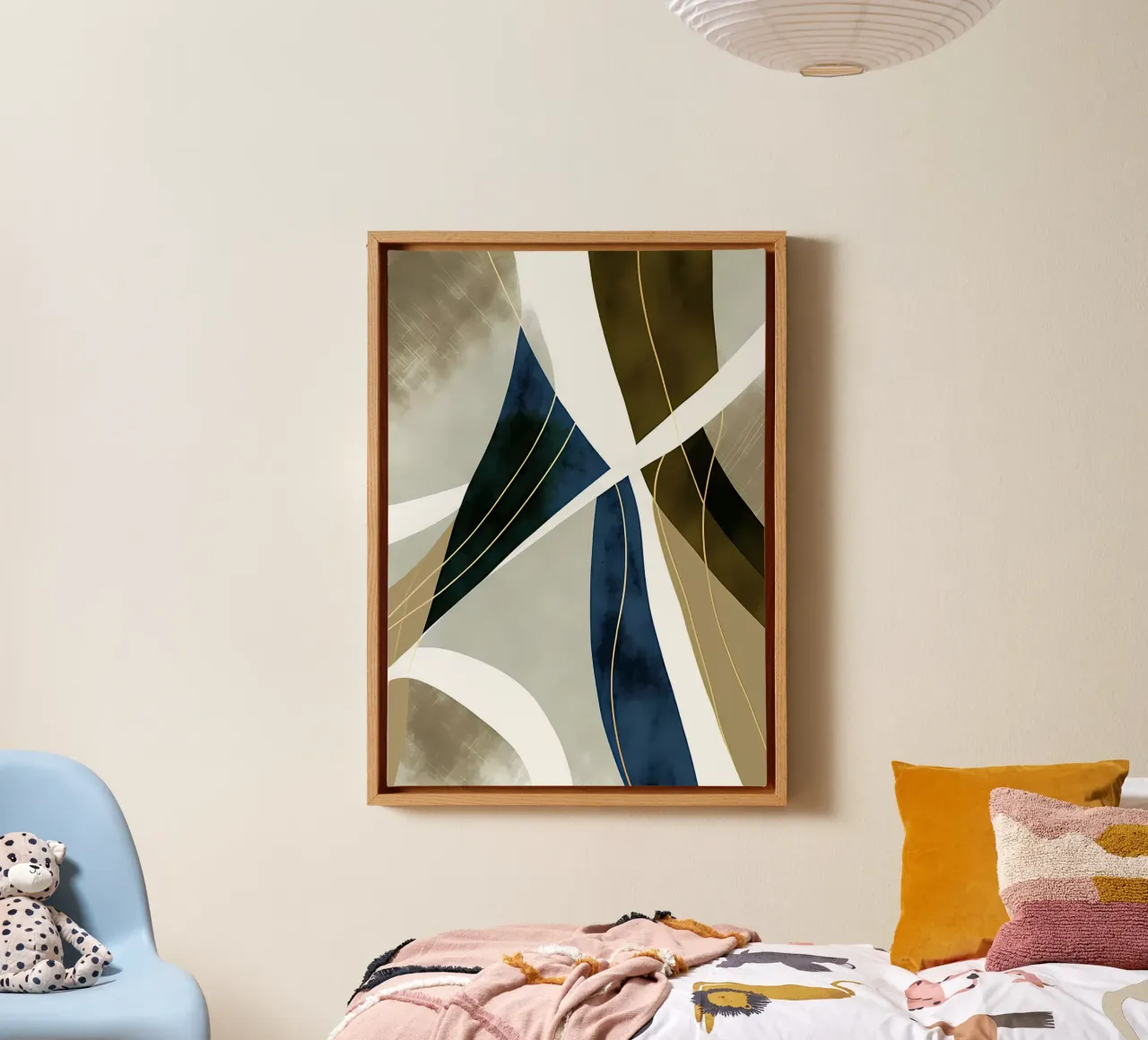 Blauw Goud Abstracte Kunst canvas met Baklijst van Aiden Garcia