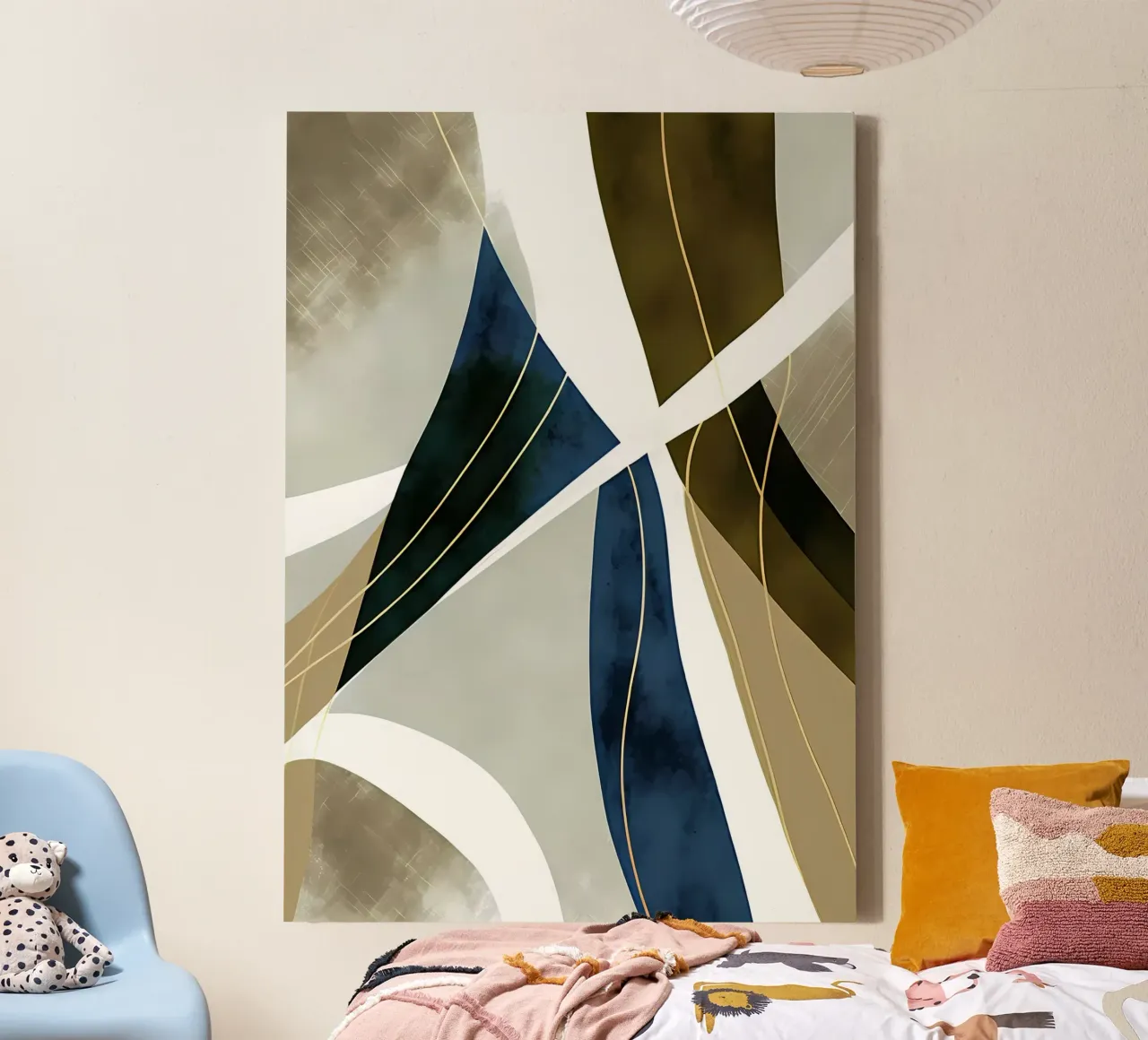 Blauw Goud Abstracte Kunst canvas met Baklijst van Aiden Garcia