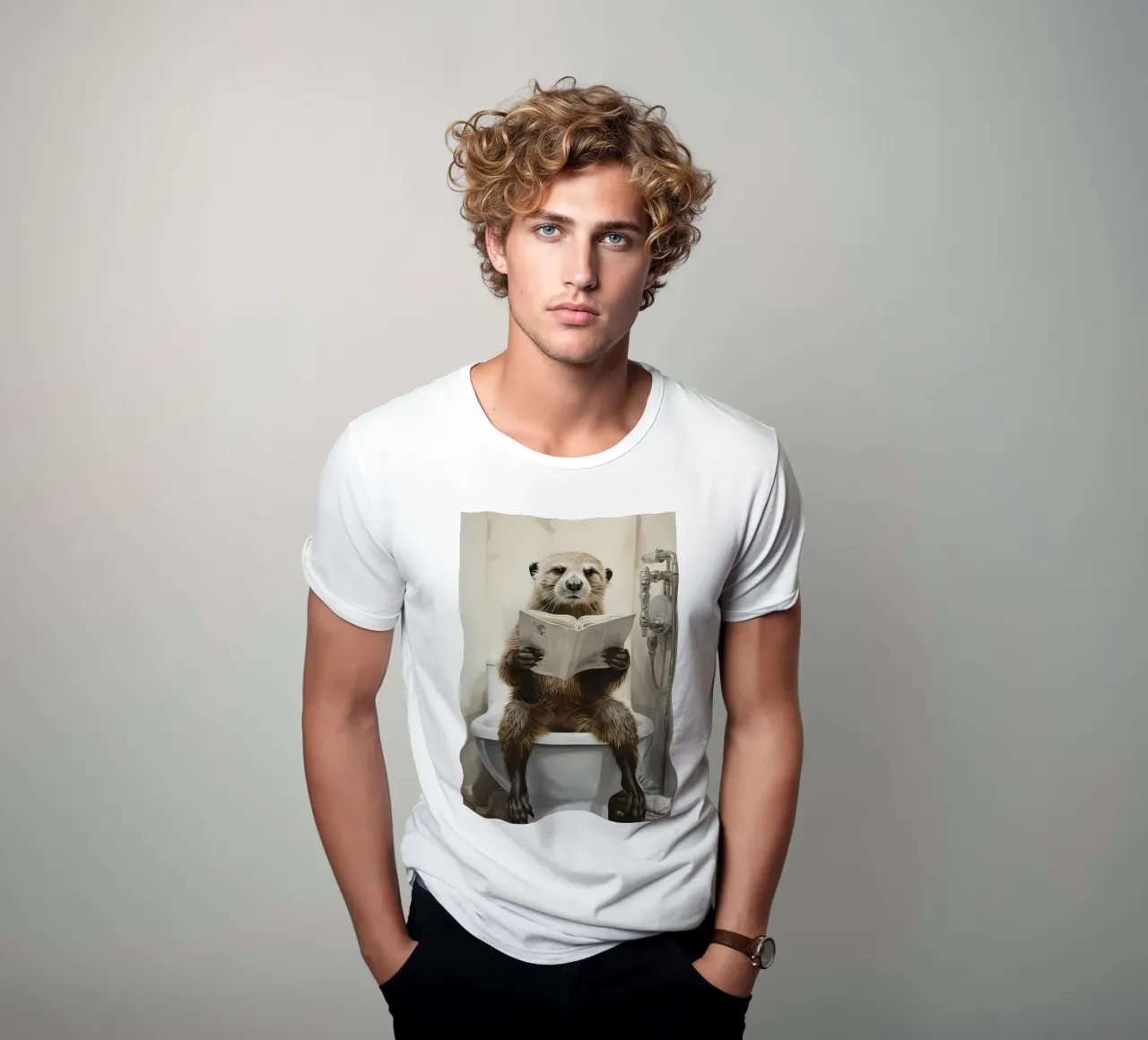 Otter on toilet t-shirt by Adrian Patel
