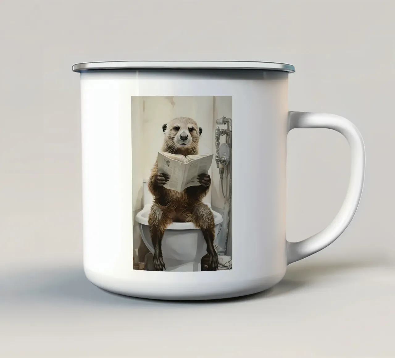 Otter on toilet enamel mug by Adrian Patel