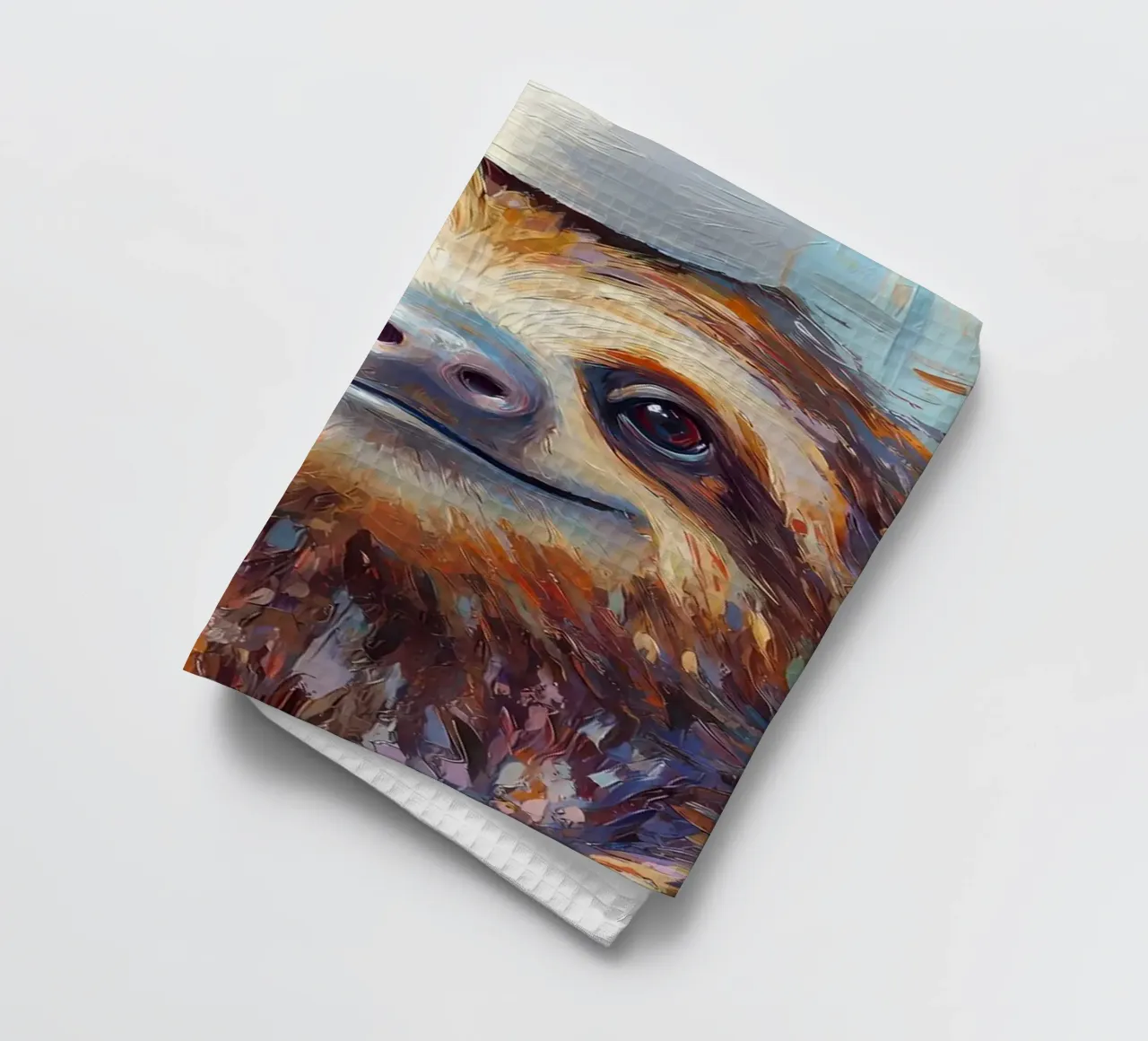 Sloth with Toilet Paper Hat tea towel by Adrian Patel