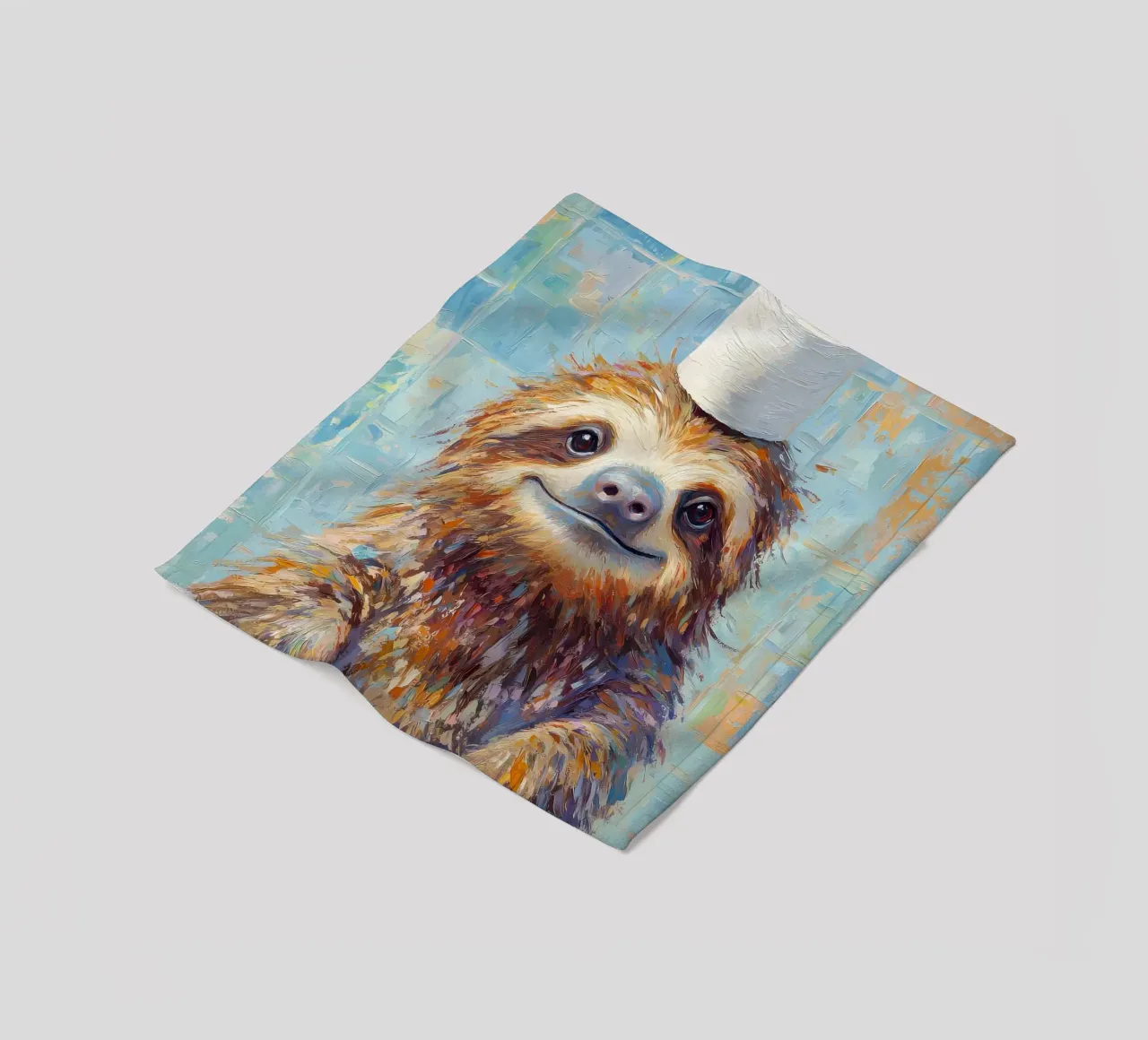 Sloth with Toilet Paper Hat fleece blanket by Adrian Patel
