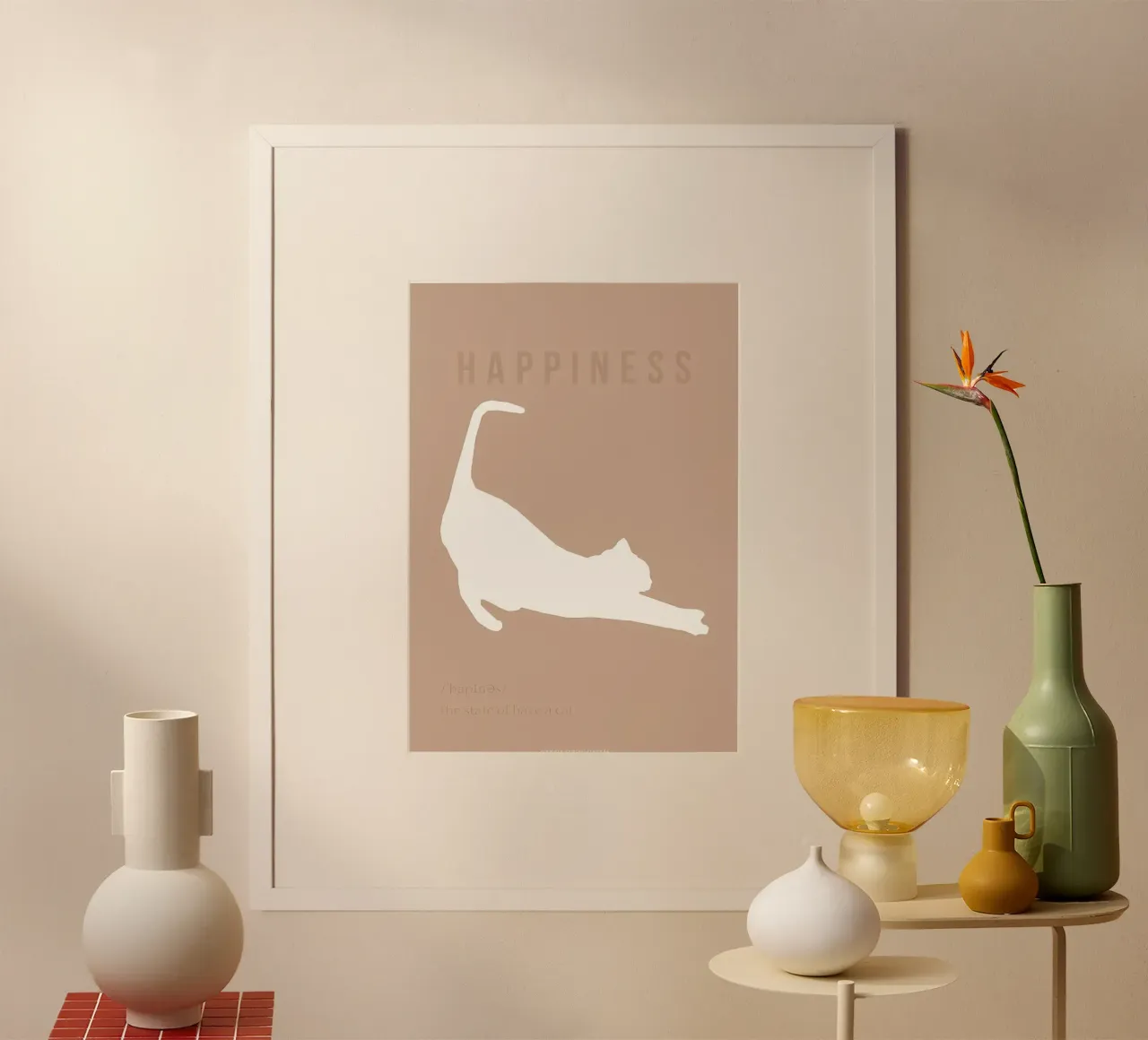 LA FELICITÀ È AVERE UN GATTO poster con telaio in legno da Bartosz Powalka