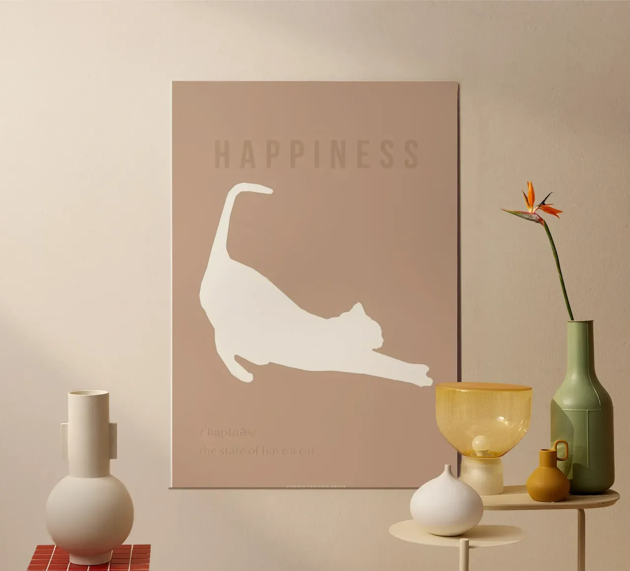 LA FELICITÀ È AVERE UN GATTO poster con telaio in legno da Bartosz Powalka