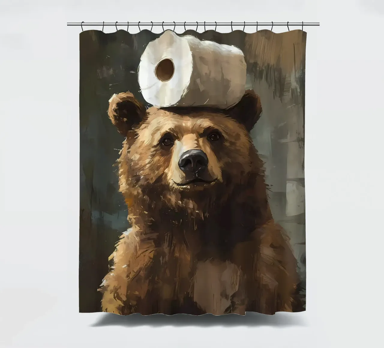 Bear with Toilet Paper shower curtain by Adrian Patel
