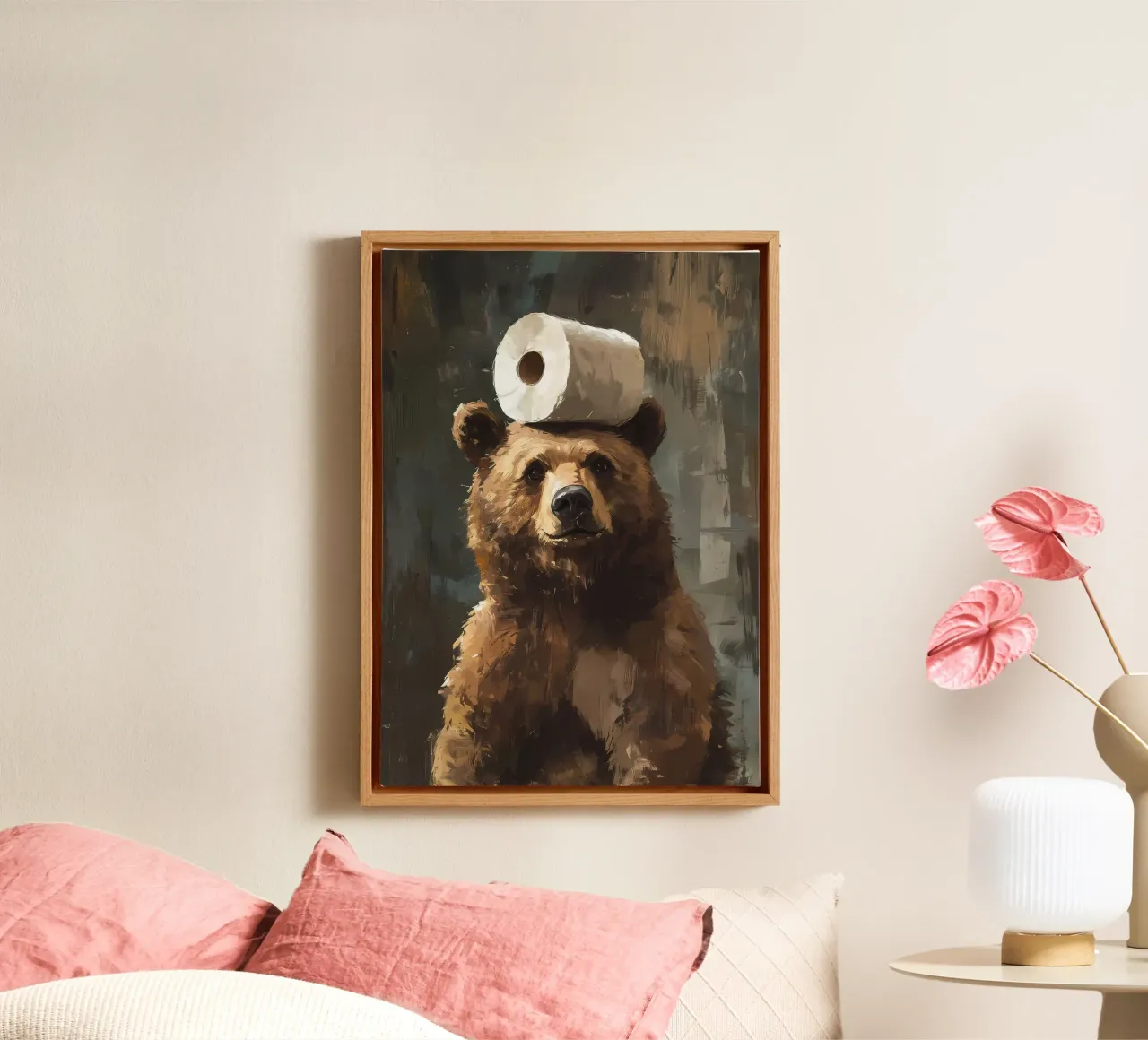 Orso con carta igienica tela con Cornice a cassetta da Adrian Patel