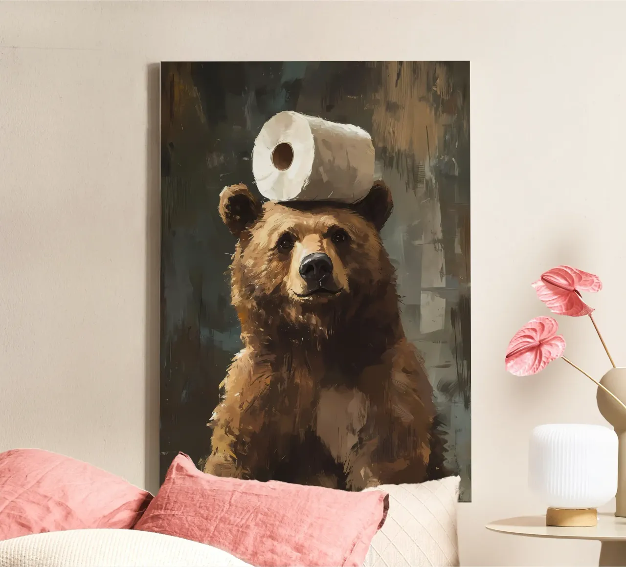 Orso con carta igienica tela con Cornice a cassetta da Adrian Patel