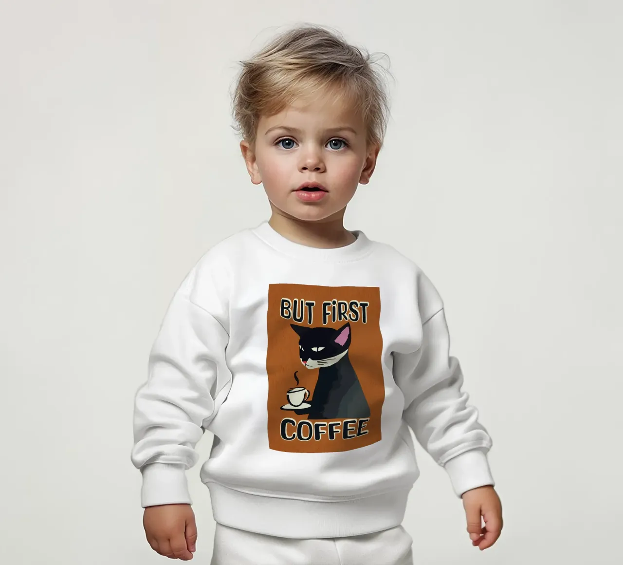Black Cat But First Coffee baby sweatshirt by Bartosz Powalka
