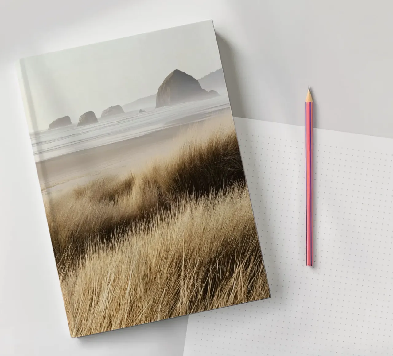 Windswept Grasses and Ocean View notebook by Indigo Tides Art