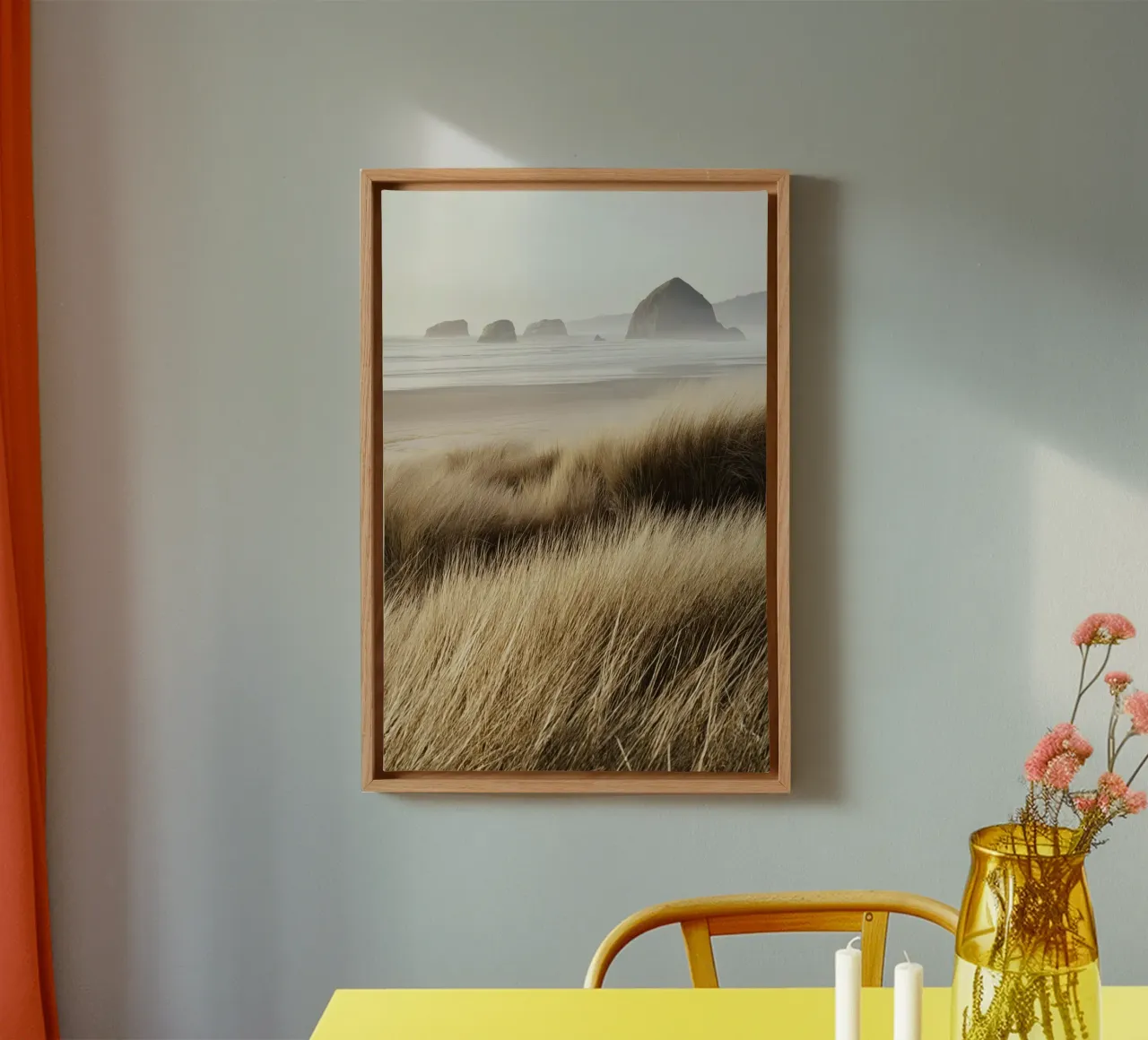 Windswept Grasses and Ocean View canvas with Floater frame by Indigo Tides Art