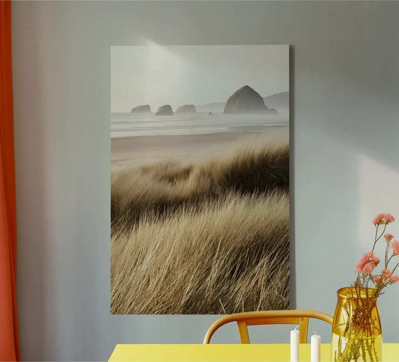 Windswept Grasses and Ocean View canvas with Floater frame by Indigo Tides Art
