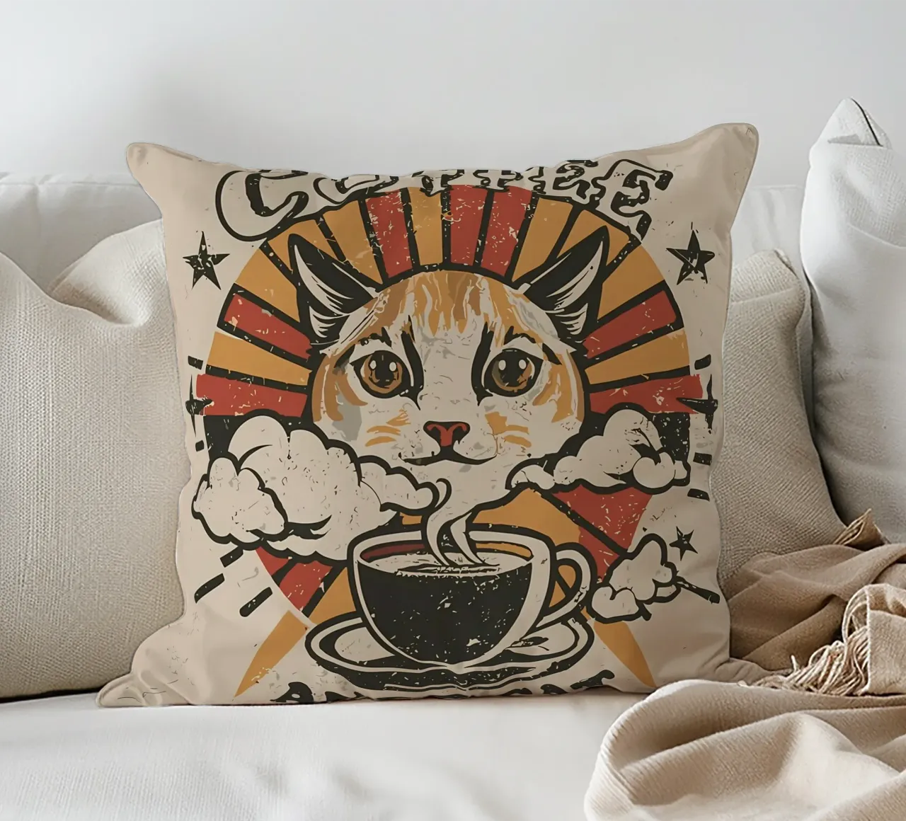 Caffè e gatto retrò cuscino da Bartosz Powalka
