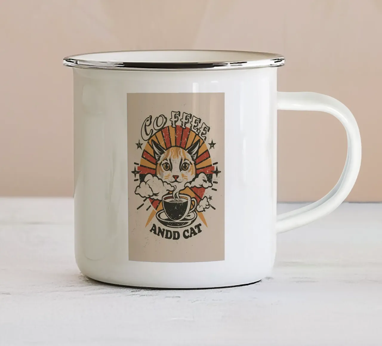 Caffè e gatto retrò tazza in smalto da Bartosz Powalka