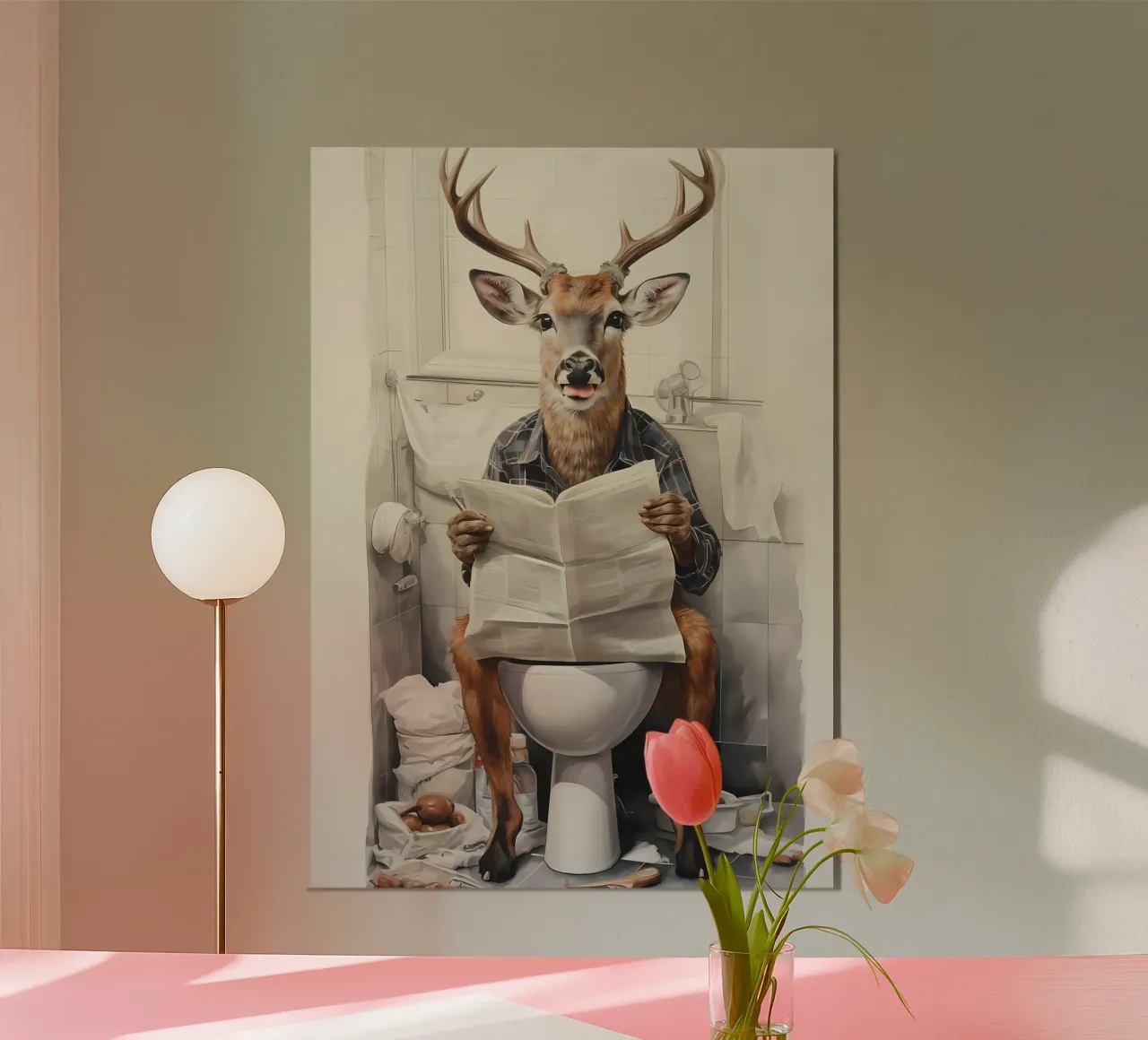 Decorazione per il bagno con cervi poster con telaio in legno da Adrian Patel