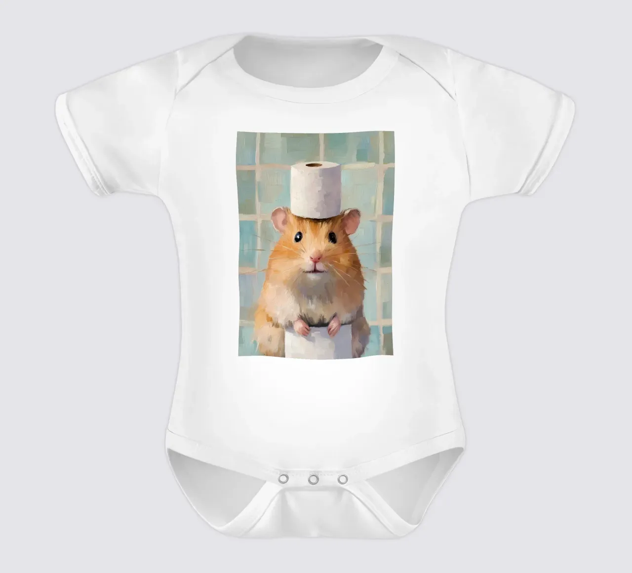 Hamster met wc-hoed babyrompertje korte mouwen van Adrian Patel