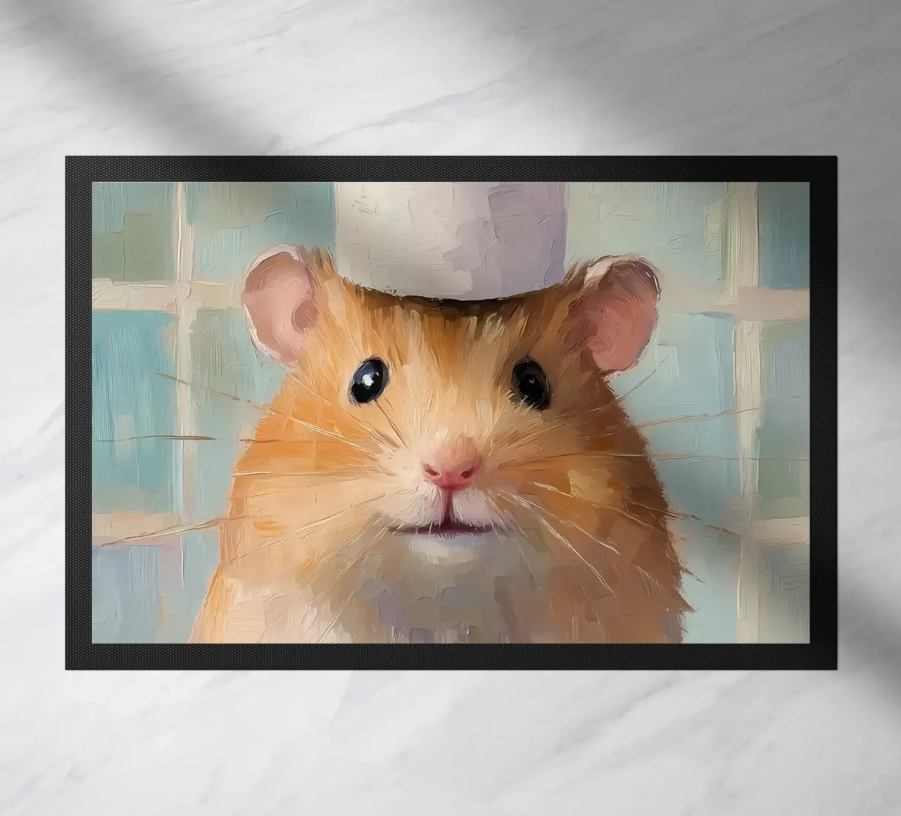 Hamster with Toilet Paper Hat doormat by Adrian Patel