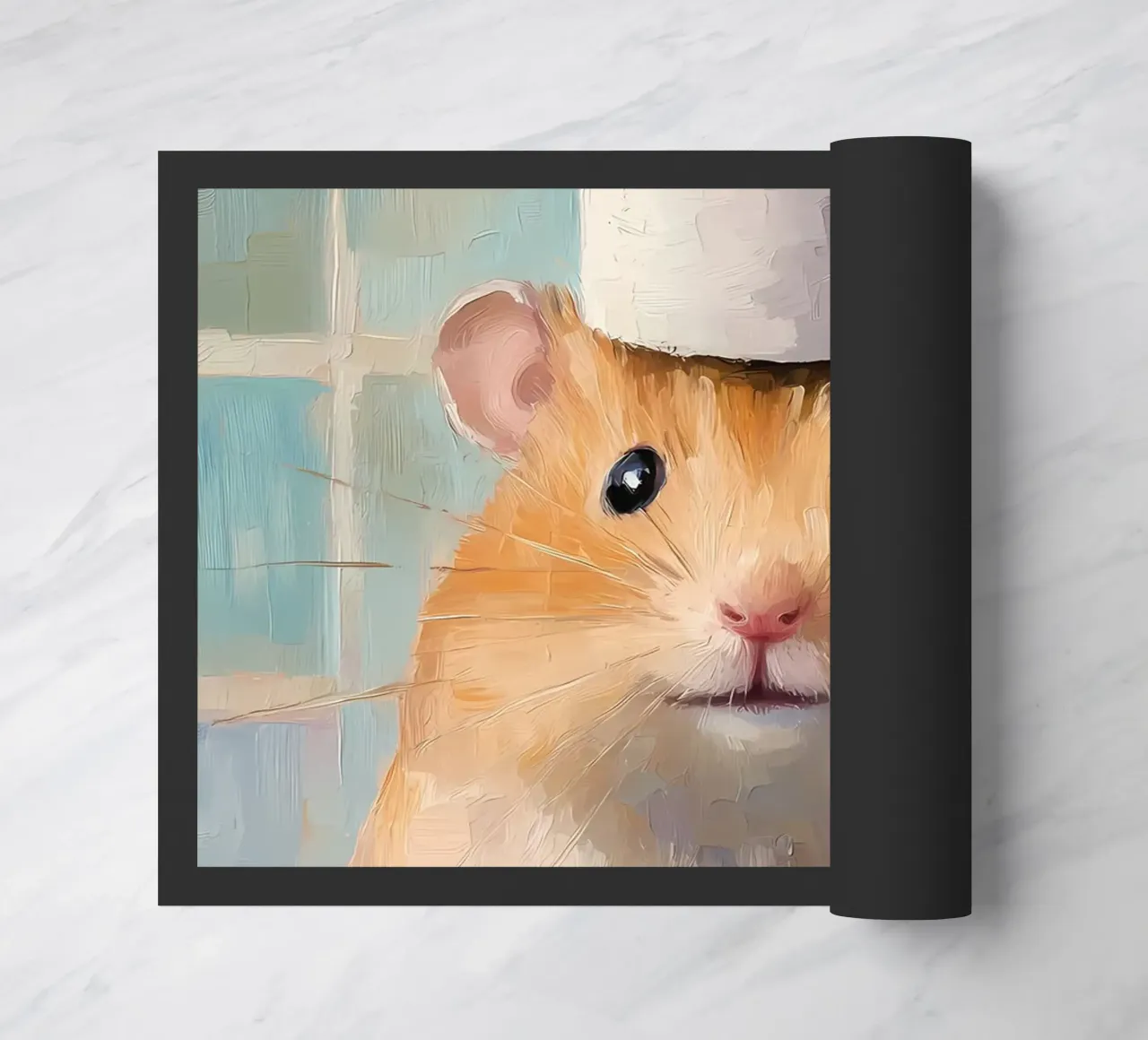 Hamster with Toilet Paper Hat doormat by Adrian Patel