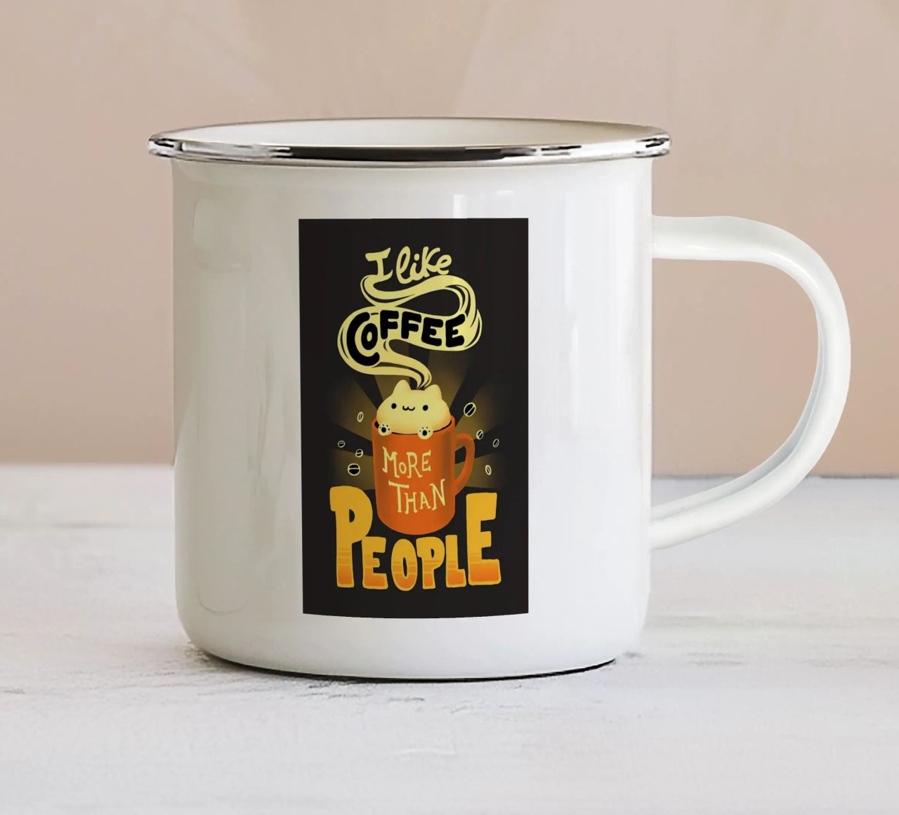 Kaffee ist besser Katze Emaille Tasse von Bartosz Powalka