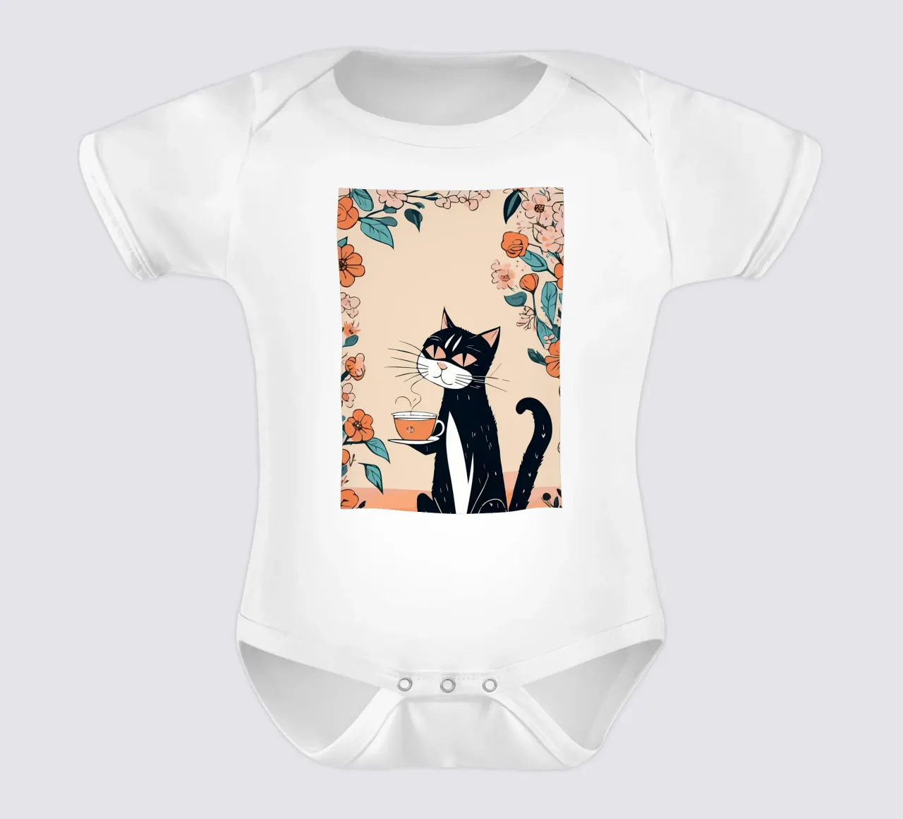 Gatto Caffè Fiori 2 body neonato maniche corte da Bartosz Powalka