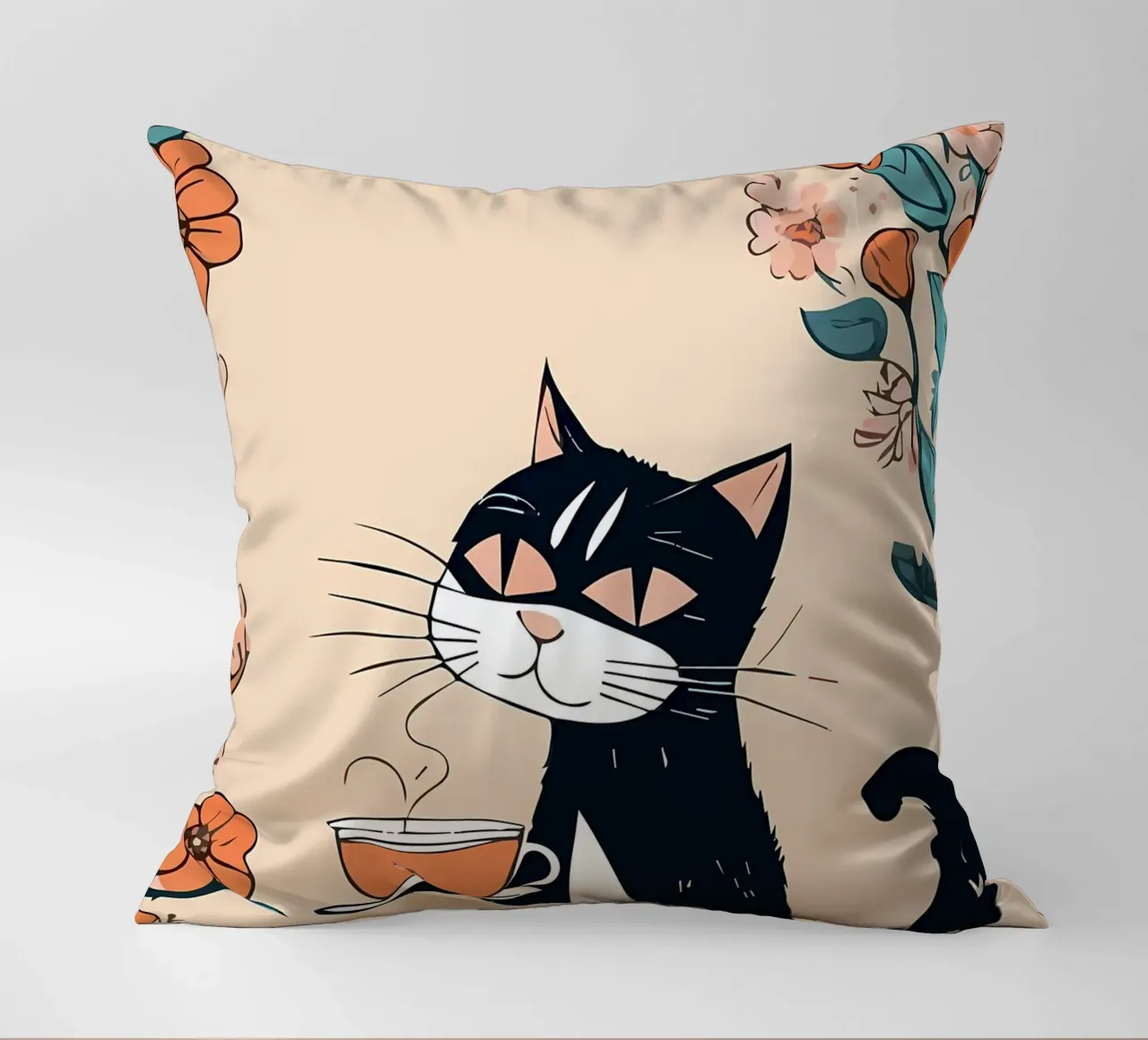 Gatto Caffè Fiori 2 cuscino da Bartosz Powalka
