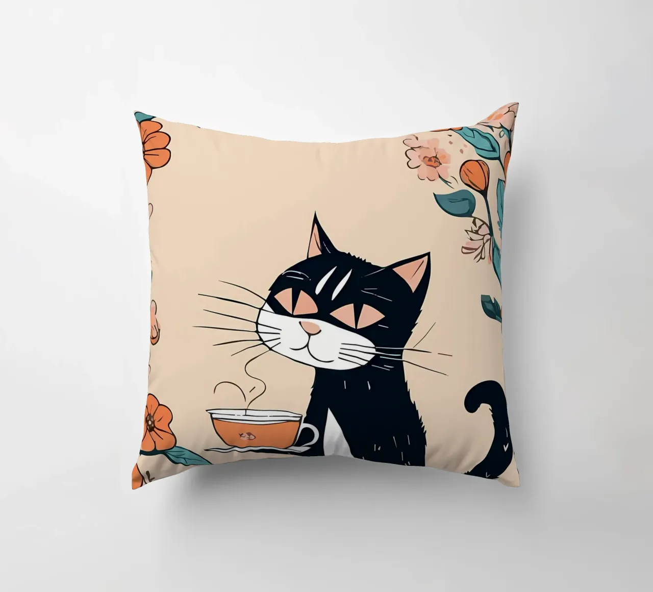 Gatto Caffè Fiori 2 cuscino da Bartosz Powalka