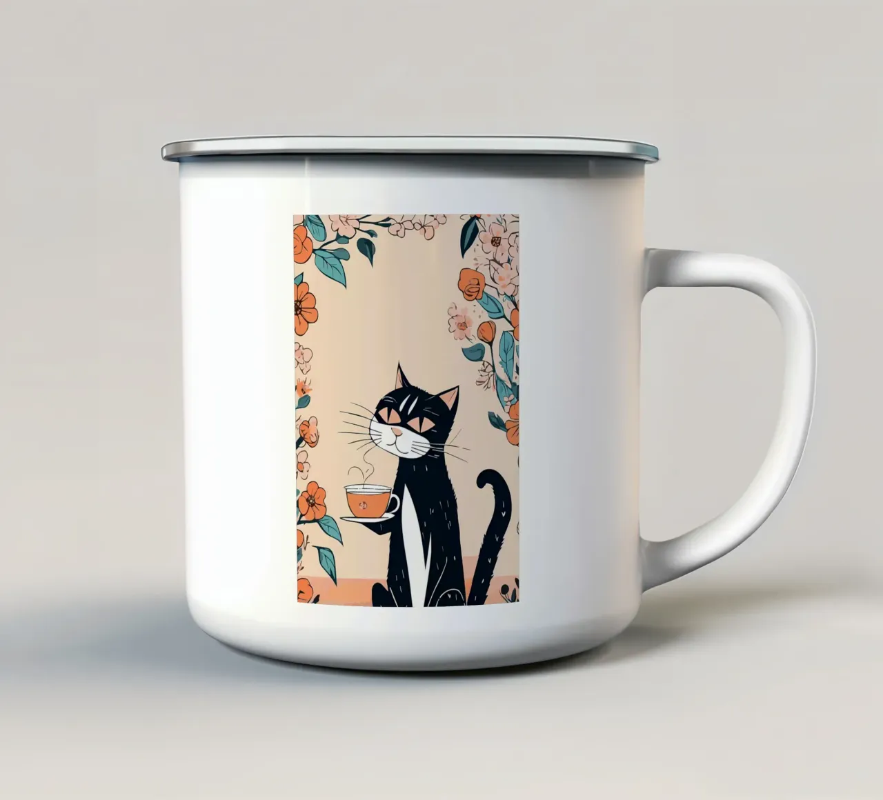 Gatto Caffè Fiori 2 tazza in smalto da Bartosz Powalka