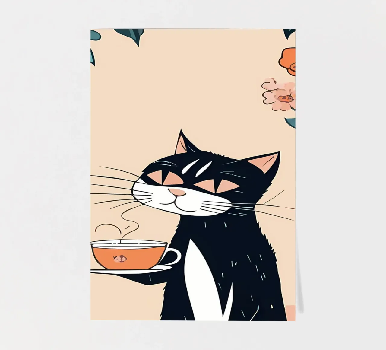 Chat Café Fleurs 2 planche autocollant de Bartosz Powalka