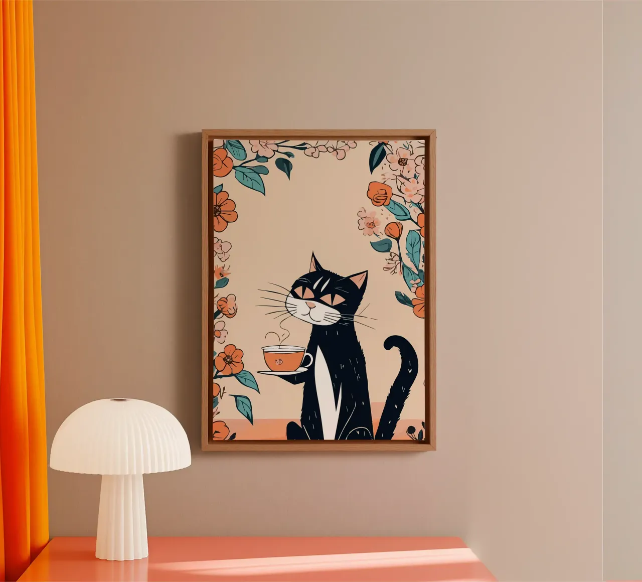 Gatto Caffè Fiori 2 tela con Cornice a cassetta da Bartosz Powalka