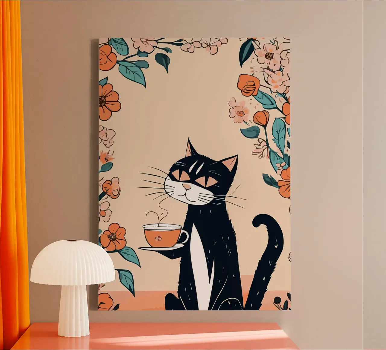 Gatto Caffè Fiori 2 tela con Cornice a cassetta da Bartosz Powalka