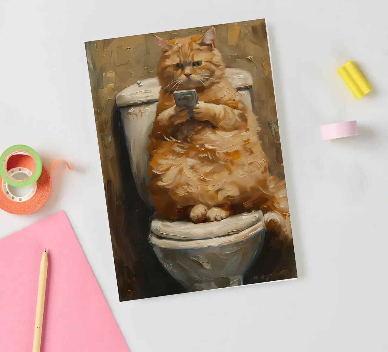 Cat Phone Toilet Texting notebook by Adrian Patel
