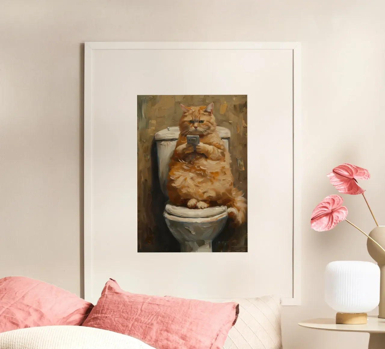 Telefono per gatti SMS per la toilette poster con telaio in plastica da Adrian Patel