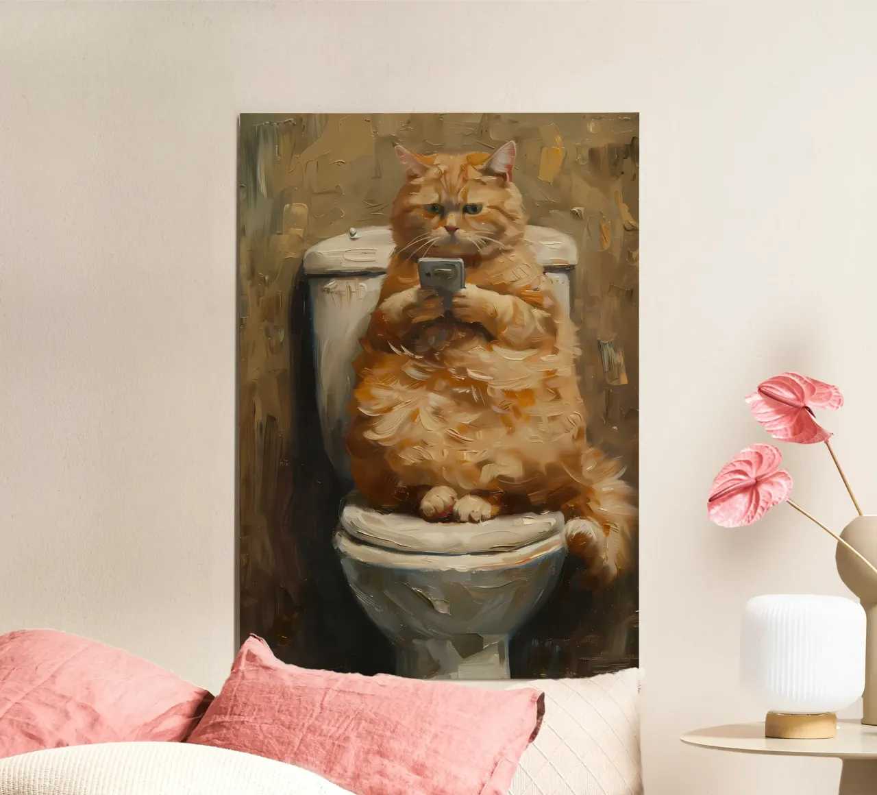 Telefono per gatti SMS per la toilette poster con telaio in plastica da Adrian Patel
