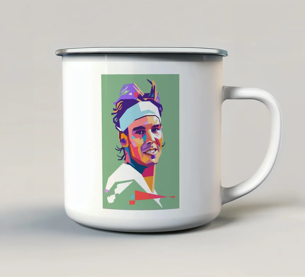 Ritratto pop art del tennista Rafael Nadal tazza in smalto da Hantamrata